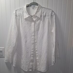 KEREN Hart White Eyelet Blouse Size Large Bell Sleeve or Roll up